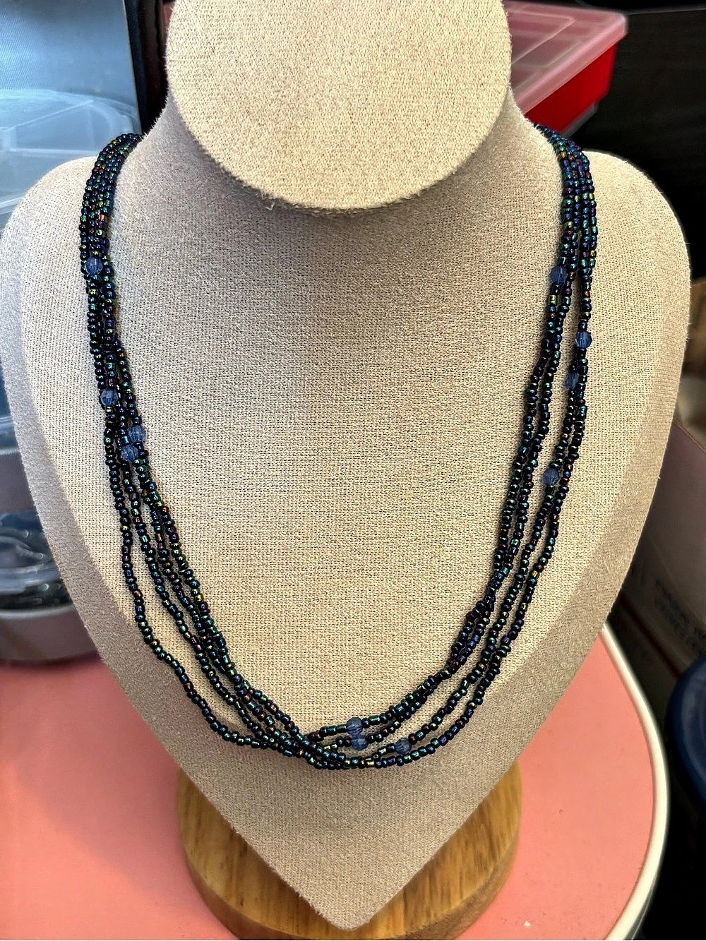 Blue & Black Multi-Strand Beaded Necklace
